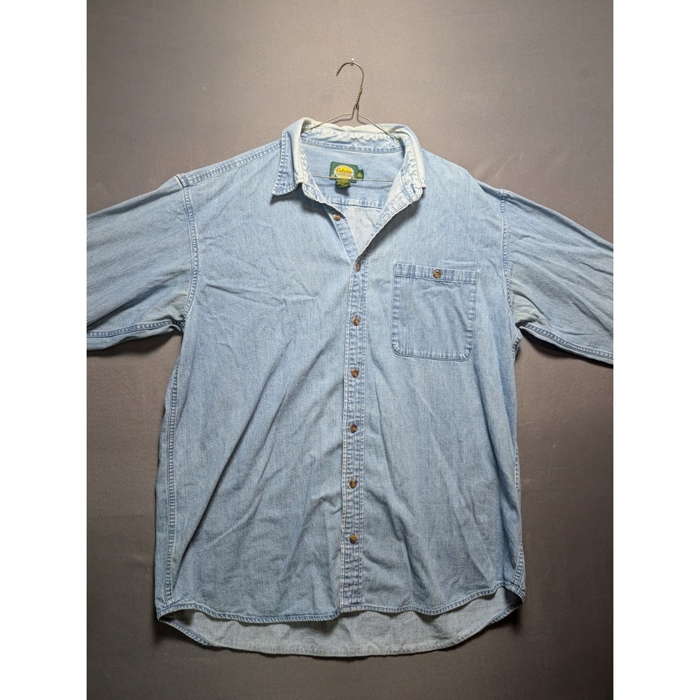 Vintage Cabela's Denim Shirt Men's XLT Blue Single Chest Pocket Collar Button Up
